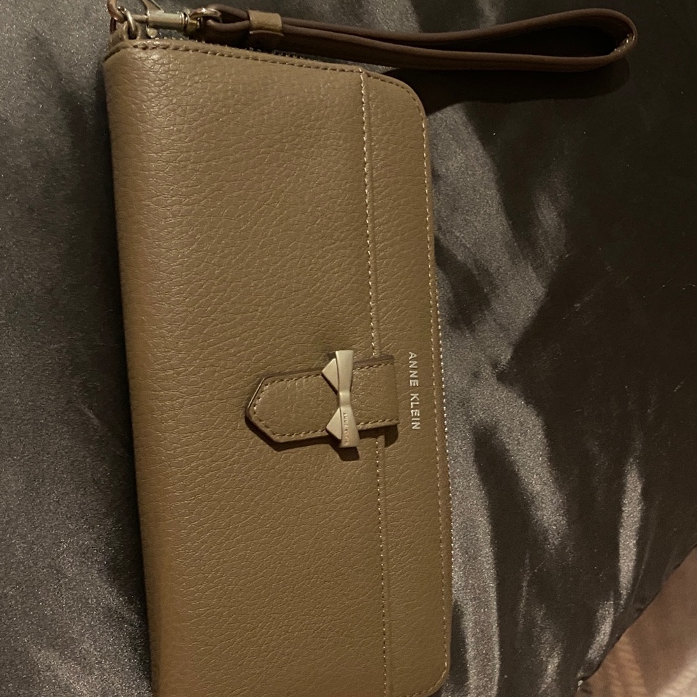 Anne Klein Tan Wristlet with Bow Accent